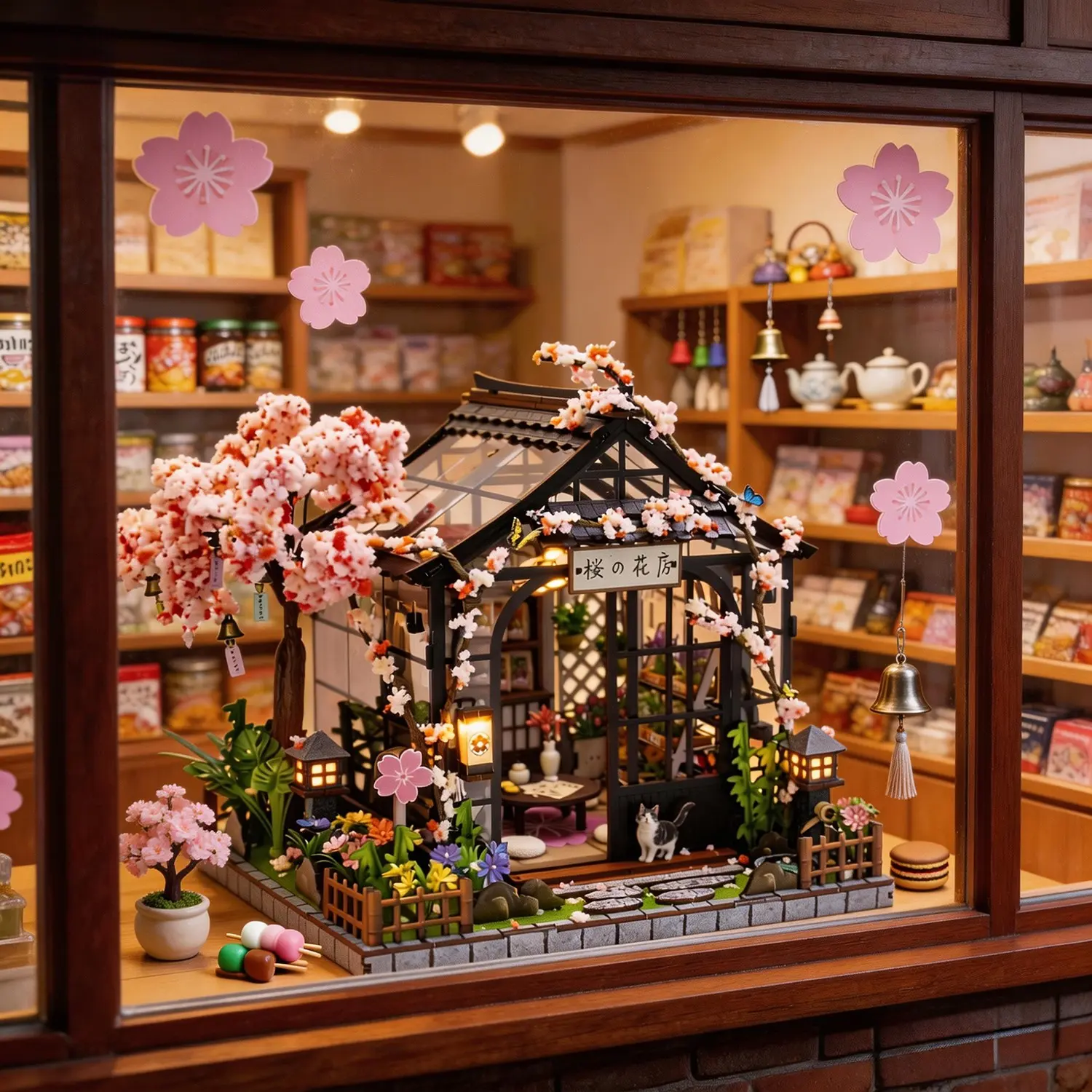 New DIY Japanese Cherry Blossom Mini House 3D Puzzle Wooden Model Kit, Handmade Desktop Decoration, Creative Gift for Ages 14+, Includes Manual & Color Box Packaging