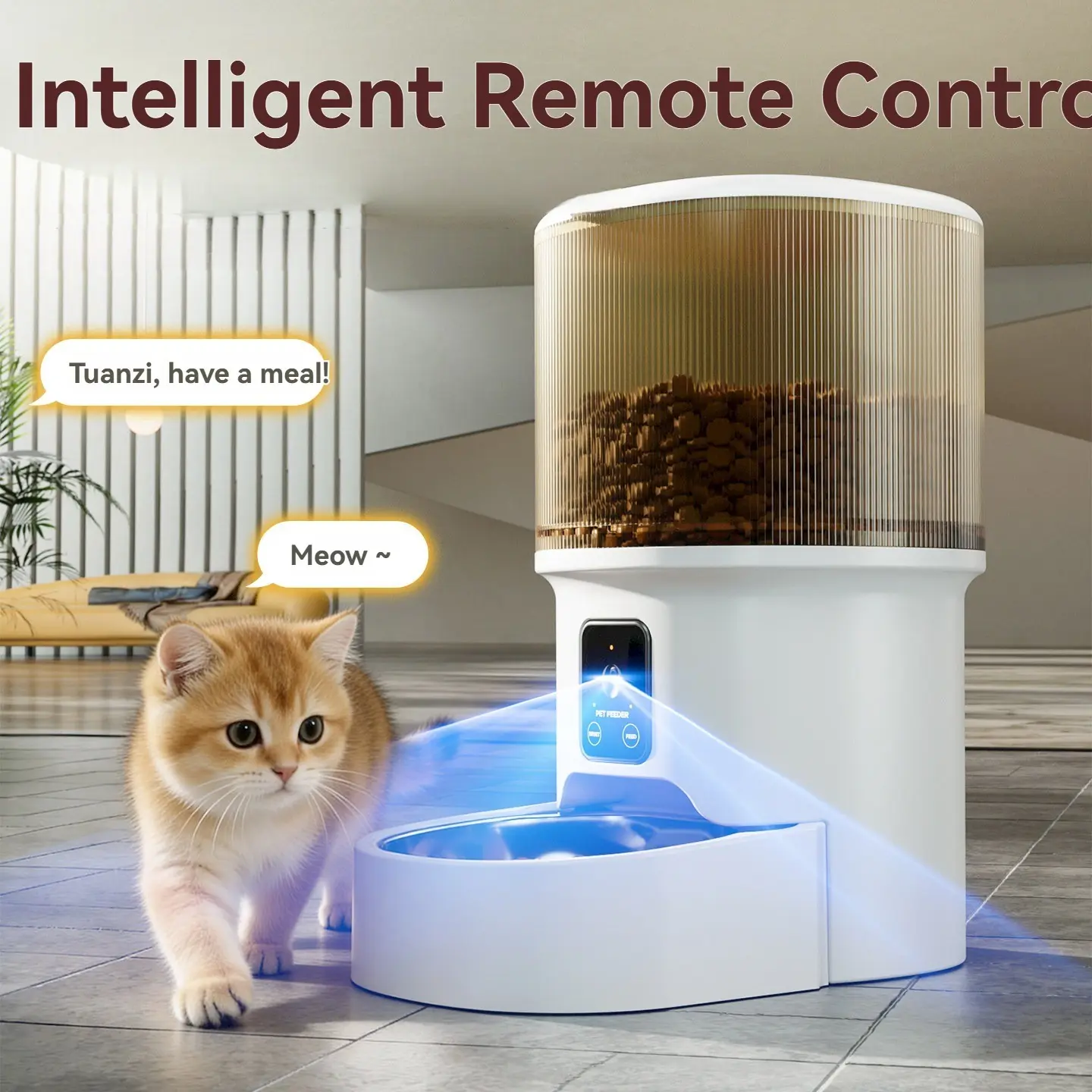 Pet Smart Automatic Feeder 4L Large Capacity, Smartphone WiFi Timer Quantitative Remote Cat Food Dog Food, Voice Video Interaction, Food Feeders