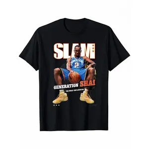 SLAM Cover T-Shirt with Shai Gilgeous A l e x a n d e r Print, Crew Neck Casual Sport Tee, 100% Cotton, Sizes S to 3XL, Basketball Fan Gift, Unisex Classic Fit T-Shirt, Shortsleeve, Menswear