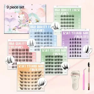Self-adhesive Eyelash Set, 9 Counts/set Natural Pre-adhesive Lash Clusters, No-glue Lashes, Easy To Apply, Classic Lashes, Lightweight Reusable Lash Clusters for A Perfect Look, DIY Eyelash Extensions, Cosmetic