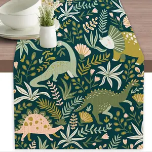 1 PC, Dinosaur Tropical Leaf Table Runner, Seasonal Table Runner, Indoor/Outdoor Kitchen, Family Gatherings, Holiday Table Decor