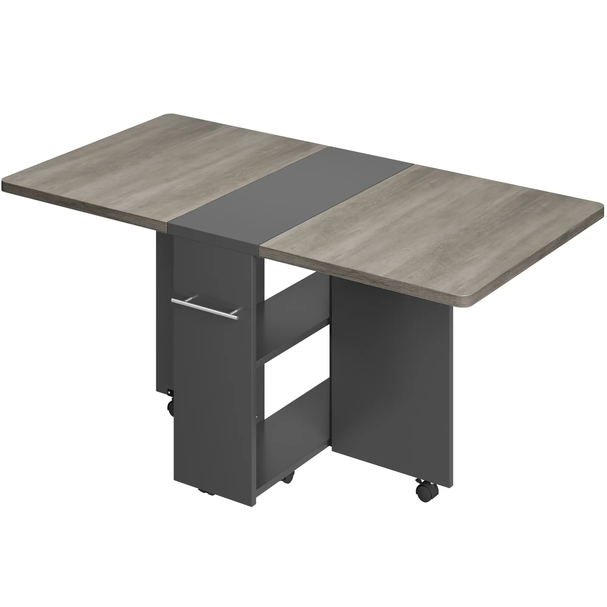 Folding Dining Table with Wheels, Extendable Drop Leaf Kitchen Table,2-Tier Storage Extendable Farmhouse Table for 4, Compact Kitchen or Apartment