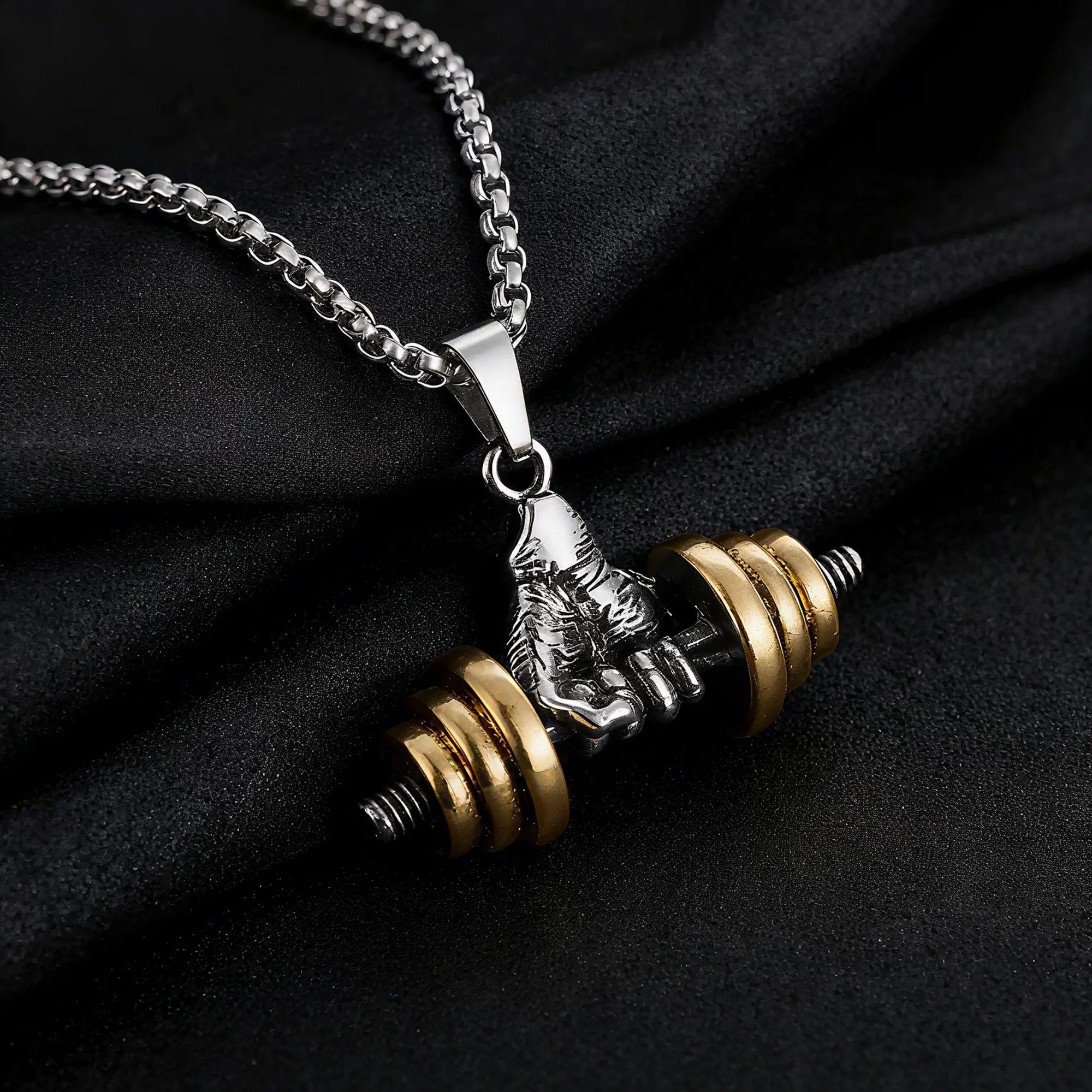 Chunky Cuban Link Chain Necklace for Men, Stainless Steel Dumbbell Pendant, Long Streetwear Accessory for Fitness Enthusiasts, Chunky Chain Necklace, Casual, Daily, Male, Cubanchain Necklace
