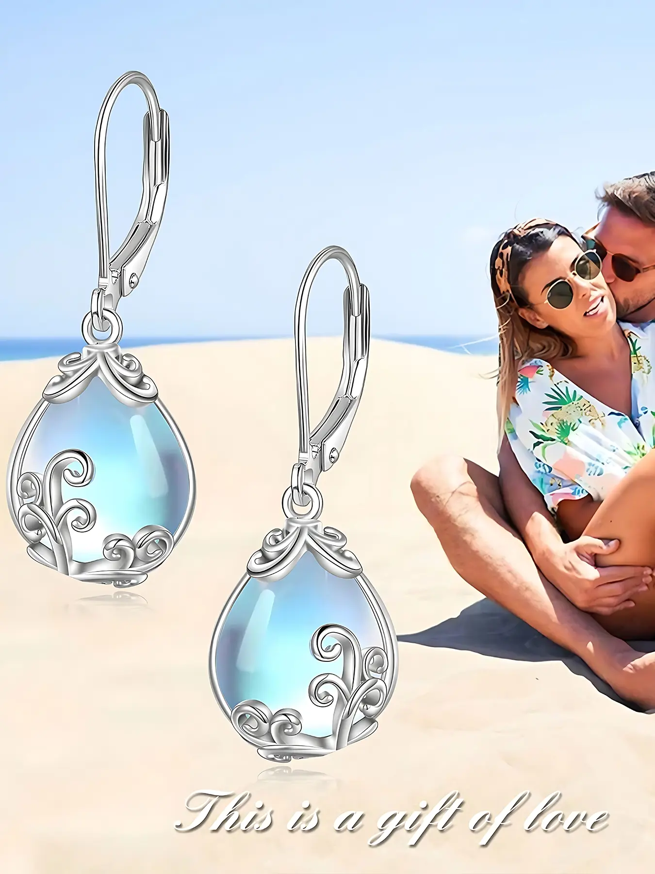 Elegant Women's 925 Silver Plated Water Lily Moonstone Dangle Drop Earrings, Dangling Earrings, Hypoallergenic Fashion Pendant Jewelry for Daily Wear Teardrop Earrings Unique Design Earrings