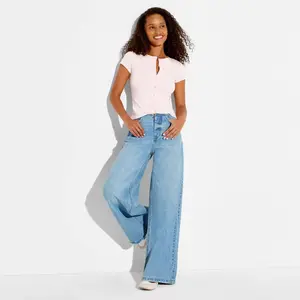 Women's Mid-Rise Ultra Wide Leg Jeans - Wild Fable Light Wash 0