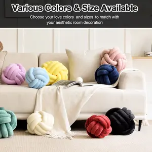 2 pieces of knot pillow balls, soft knot throw pillows, aesthetic knot ball decorative throw pillows, handcrafted plush round knot pillows for girls' home decoration