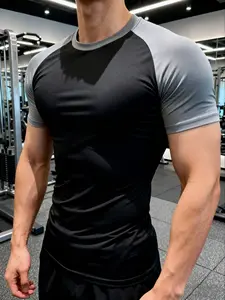 Men's Indoor Outdoor Sports Fitness Tight-Fit Quick-Dry Short Sleeve Tee, Seamless Gym Workout Shirt, Breathable & Durable Fabric, Gym Tees, Gym Apparel, Fitness Top, Fitness Training Clothes