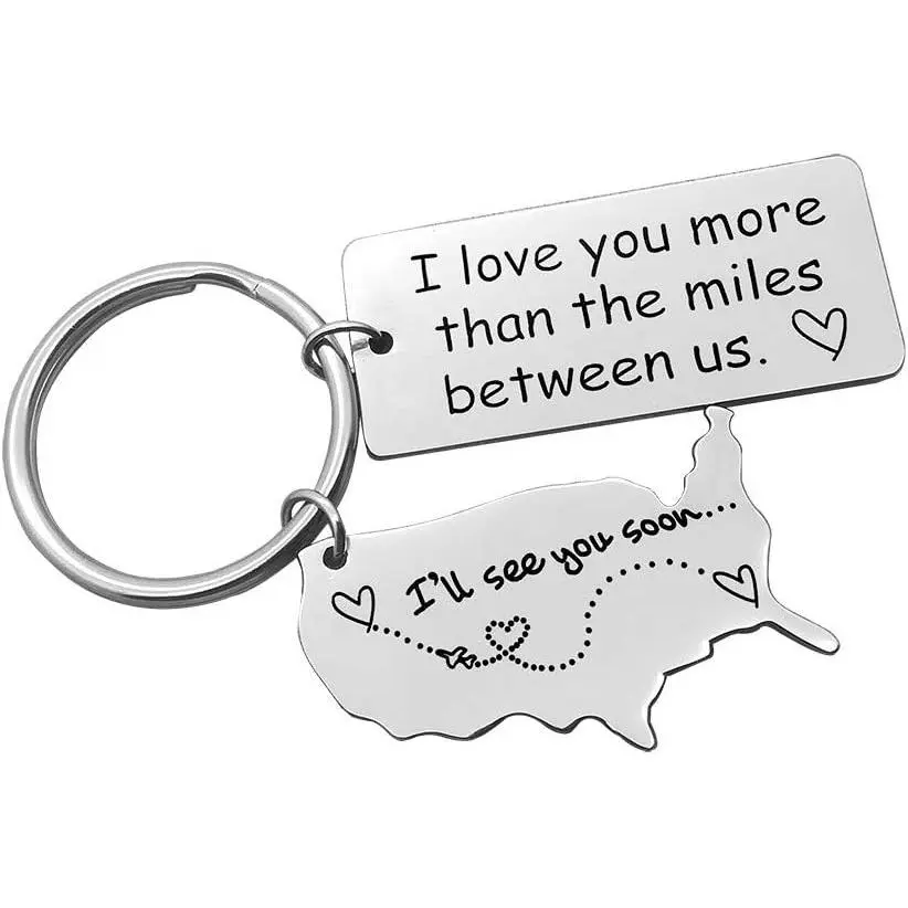 Long Distance Relationship Gift Keychain I Love You More Than The Miles Between Us Keychain Going Away Gift Girlfriend Boyfriend Gifts Personalized Couples Jewelry Trucker Husband Dad Gifts