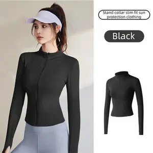 Women's Long Sleeve Zip-Up Athletic Jacket - Lightweight, Breathable Workout Top with Thumb Holes