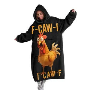 Hooded Blanket Wearable Cartoon Chicken Hat Flannel Cozy Hooded Blanket Soft Warm Blanket for Sofa Home Leisure Air Conditioning Nap Office Bed Camping Travel Gift Hoodie Blanket