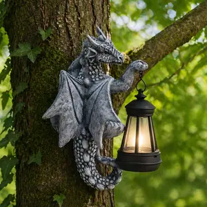 Solar Dragon Tree Hugger Lantern - Outdoor Resin Garden Statue, Solar-Powered Garden Decor, Ideal Dragon Gifts for Patio Use, Father Day Gift Ideas
