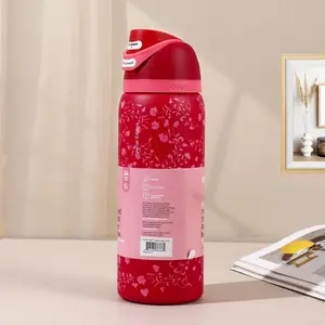 Owala FreeSip Insulated Water Bottle 32oz Special Edition Red Floral Heart Pattern 24hr Cold Leak Proof Tumbler Drinkware Bottle Flask Mug with Stylish Red Lid
