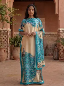 Women's Elegant Peacock Print Robe Set, Spring Summer Thin Loose Fit, Long Shawl Scarf, Beach Sun Protection Satin Silk, Swim Cover Ups, Swimwear Coverups, Swimsuit Cover Up