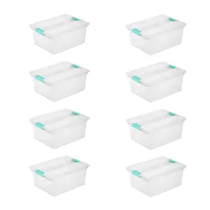 Sterilite Deep Clear Plastic Stackable Storage Bin with Clear Latch Lid, 8 Pack Boxes Container