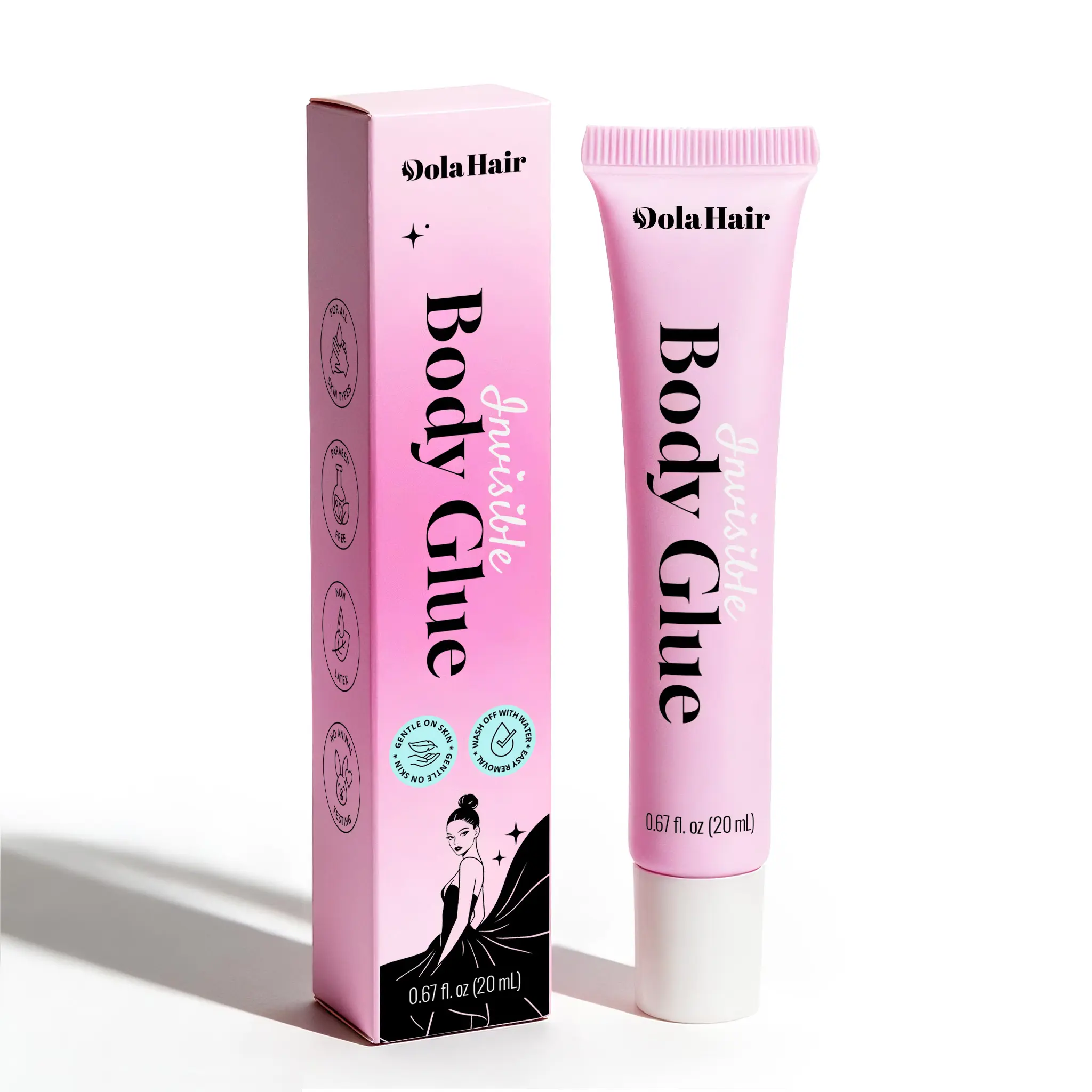Dola Hair Invisible Body Glue, 20mL Skin-Safe Fashion Adhesive, Long-Lasting Hold for Weddings/Daily Wear/Parties, Convenient Tube Packaging, Easy to Remove, Eliminate Embarrassing Slips, Gentle On All Skin Types, Hypoallergenic