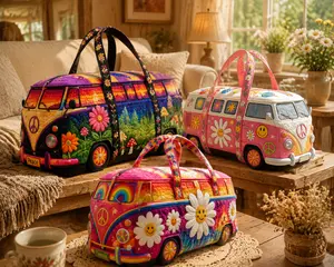 Hippie Boho Quilted Weekender Travel Bag 16x8x8 | Unisex Lightweight Carry-On for Travel