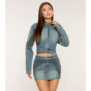 Street Mood Denim Moto Crop Jacket