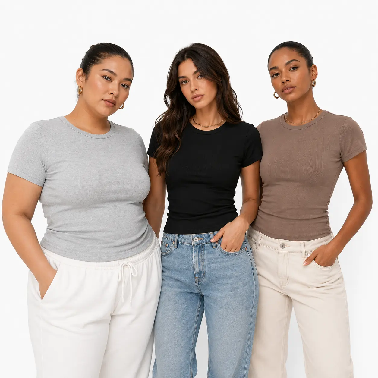 Women's Round Neck Short-Sleeve Bodycon T-Shirt - Stretchy Solid-Color Casual Chic Minimalist Streetwear Top, Tight-Fitting Silhouette, Comfortable Fabric for Everyday Wear Lightgrey Womenswear  Breathable