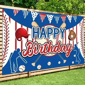 [party banner] Baseball themed red, blue, and white birthday party background, sports themed baseball equipment decoration, For Family Party Events, Wedding, Birthday Party, Coming-of-age Ceremony, Christmas, Thanksgiving, Four Season