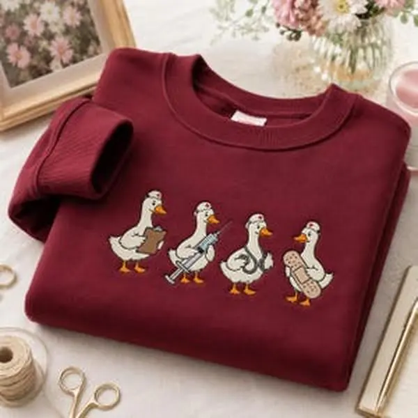 Embroidered Nurse Ducks Sweatshirt, Medical Profession Clothing
