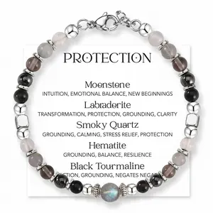 Women's High Quality Adjustable Slider Beaded Gemstone Bracelet Set - Handmade Natural Stone Crystal, Moonstone, Labradorite Jewelry, Gift for Women, Adjustable Slider Bracelets, Beaded Gemstones
