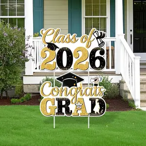 Graduation Yard Signs Class of 2026, 2 count Black and  2026 Graduation Decorations with Stakes,  Congrats Grad Sign for Outdoor Yard Lawn Decor, Party Decorations & Photo Props