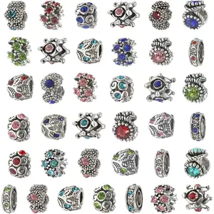 30 count Assorted Antique  Rhinest European Lampwork Charms Beads Large Hole Spacer Beads Charms Supplies for Bracelet Necklace  Making