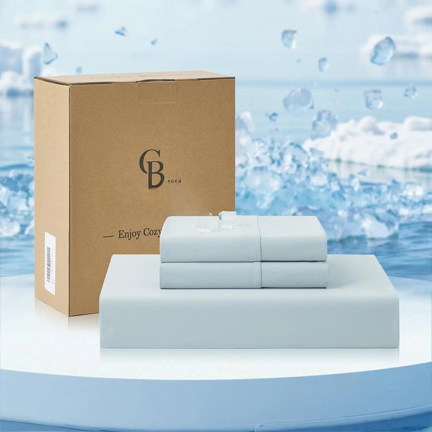 Cooling Sheet Set  Size, Q-Max>0.4, 3 count No Flat Sheet with 2 Pillowcases, Breathable Fitted Sheet for Hot Sleepers & Night Sweats, Deep Pocket Up to 15 Inches, Cool Blue