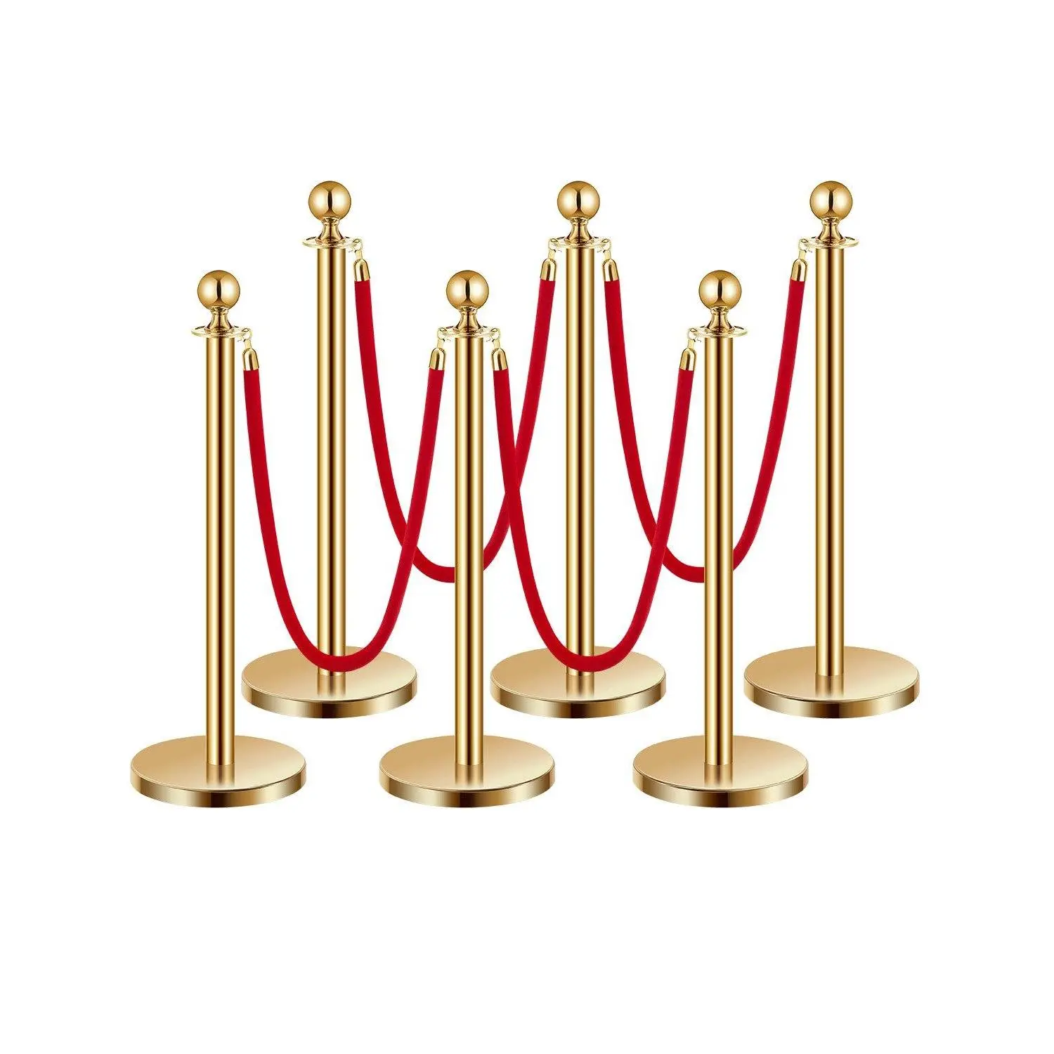 【Summerfinds】VEVOR Stanchions and Velvet Ropes 6Pcs, Hollow Base with Stainless Steel Post, 4 Red Velvet Ropes and Posts, Crowd Control Barriers Gold Stanchions, Red Carpet Runner Poles for Party Supplies