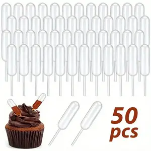 Cupcakes Pipettes, 50PCS  4ml Clear Plastic Transfer Liquid Dropper Pipettes, Suitable for Chocolate or Strawberries Cupcakes, Ice Cream, Mini Cakes, Waffles, Children's Painting, Kitchen Supplies, Pastry Decorating Tools
