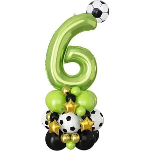 40 Inch Number 6 Balloon Green Soccer Number Six Foil Balloons Tower Set for Boys 6th Birthday Party Decorations Giant Large Digital Aluminum Balloons Stack for Football Lover World Sports Game