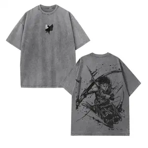 Attack On Titan AOT Levi Ackerman Oversized Double 2 Sided Graphic T-Shirt, Acid Washed, Sustainable US Cotton, vintage shirts Tshirt Top Seamless