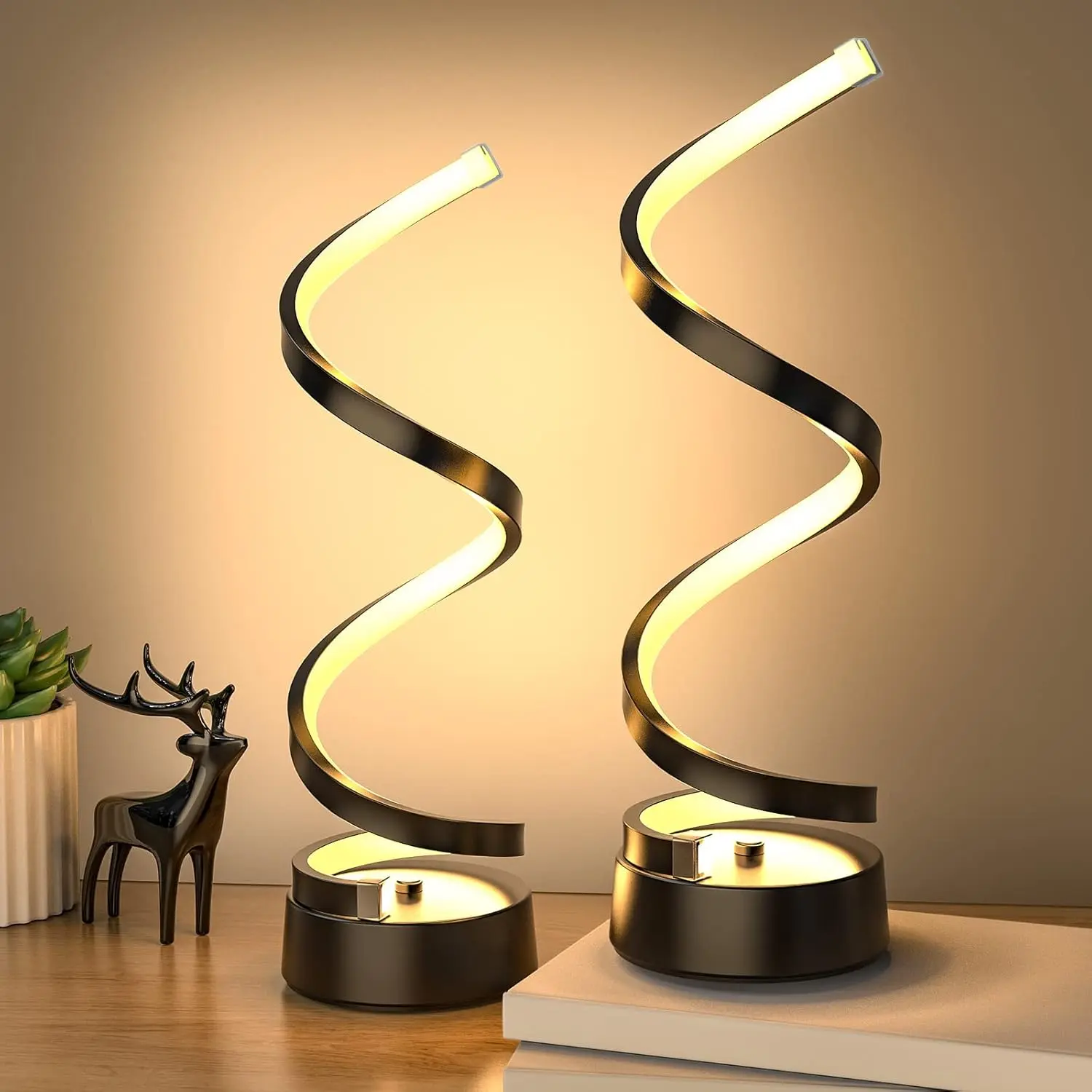LED Lights for Bedroom Table Lamp Black, Dimmable Metallic Bedside Lamp, 3 Colour Temperature Adjustable Rgb Lighting