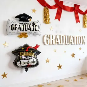 2pcs Graduation Hat Certificate Shape Aluminum Foil Balloons, Graduation Ceremony Party Balloons Decorations Atmosphere Decor, Indoor Photo Decoration Balloons