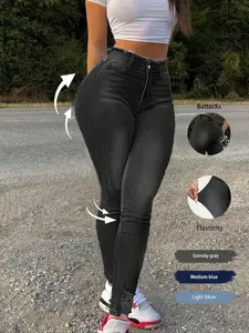 Women's Plain High Waist Skinny Jeans, Fashion Casual Denim Pants for Daily Outdoor Wear, Ladies Bottoms for Summer