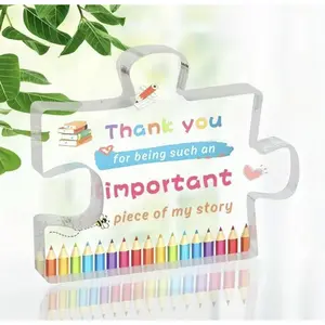 Puzzle-Shaped Clear Acrylic Desktop Ornament, Thank You Gift for Teacher, Colleague or Friend, Creative Plaque Decor for Office Desk, Birthday & Holiday Gift