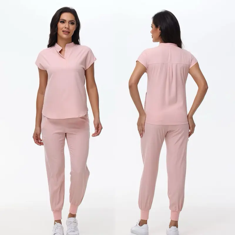 Stand collar scrubs uniforms for nurses . Pink, navy blue. Small medium large xtra large .