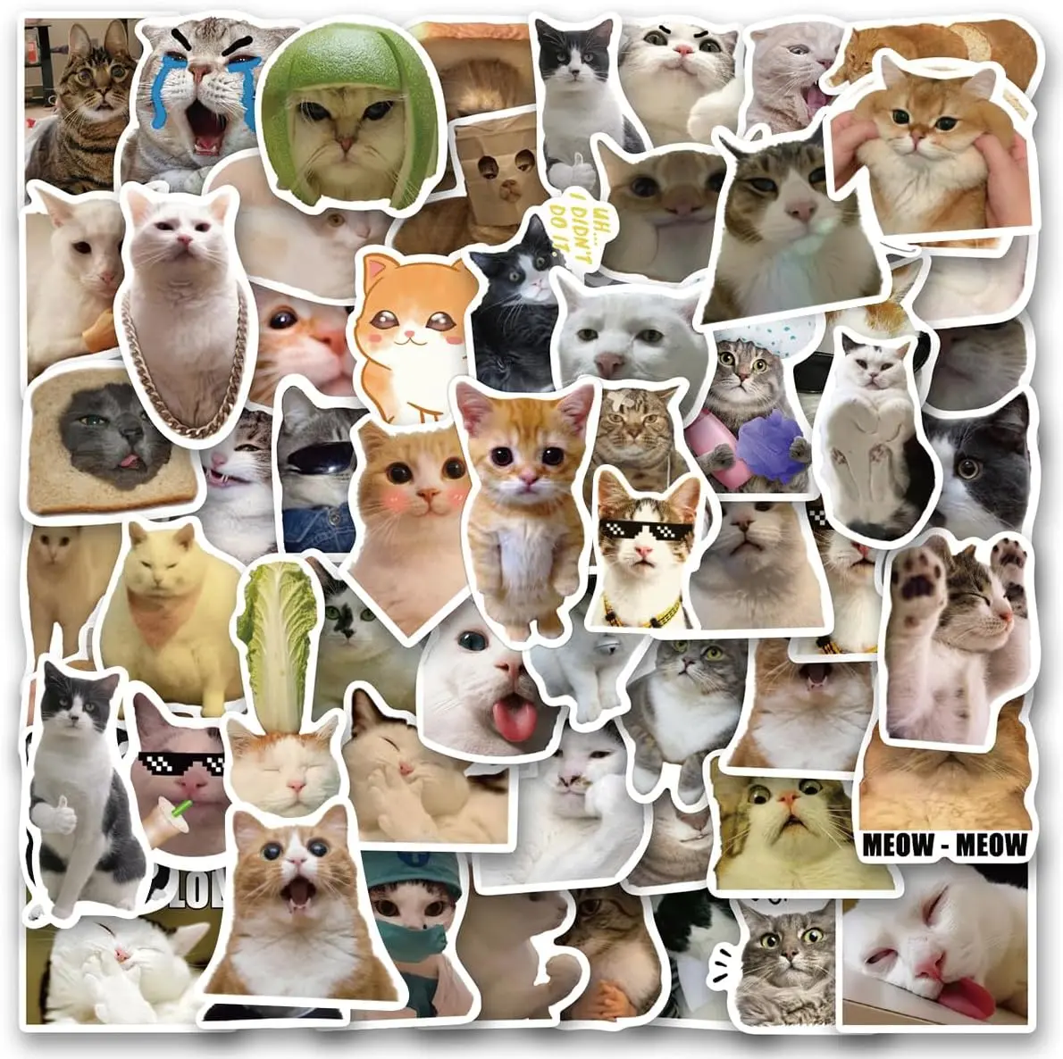 50-Piece Cute Kitten Stickers Set - May Contain Duplicate Designs, Luggage & Bag DIY Accessories, Student Stationery Rewards, Cute Stickers
