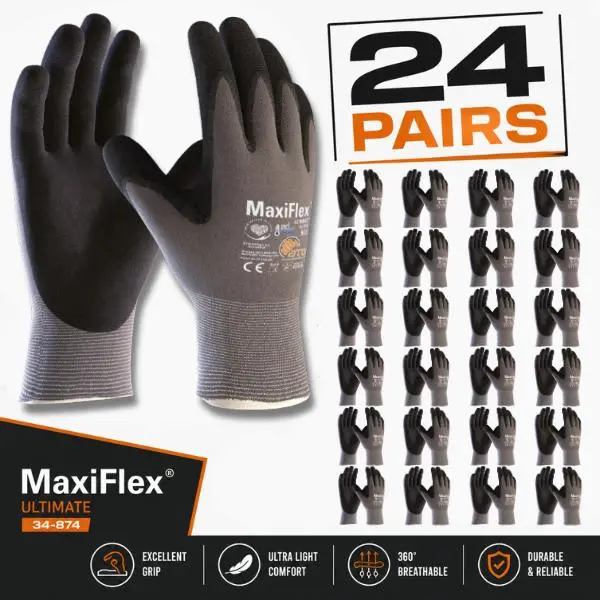 12/24 Pares Guantes Para Trabajo - MaxiFlex Foam Work For Men - Enhanced Grip Maxi Flex Nitrile Gloves Coated