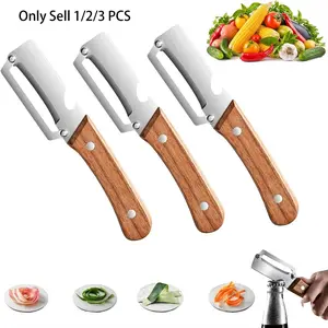 2/3PCS Premium Kitchen Vegetable & Fruit Peeler – Wooden Handle, Stainless Steel Blade, Built - in Bottle Opener, Ideal for Apples, Potatoes, Pumpkins, Papayas & Zucchinis