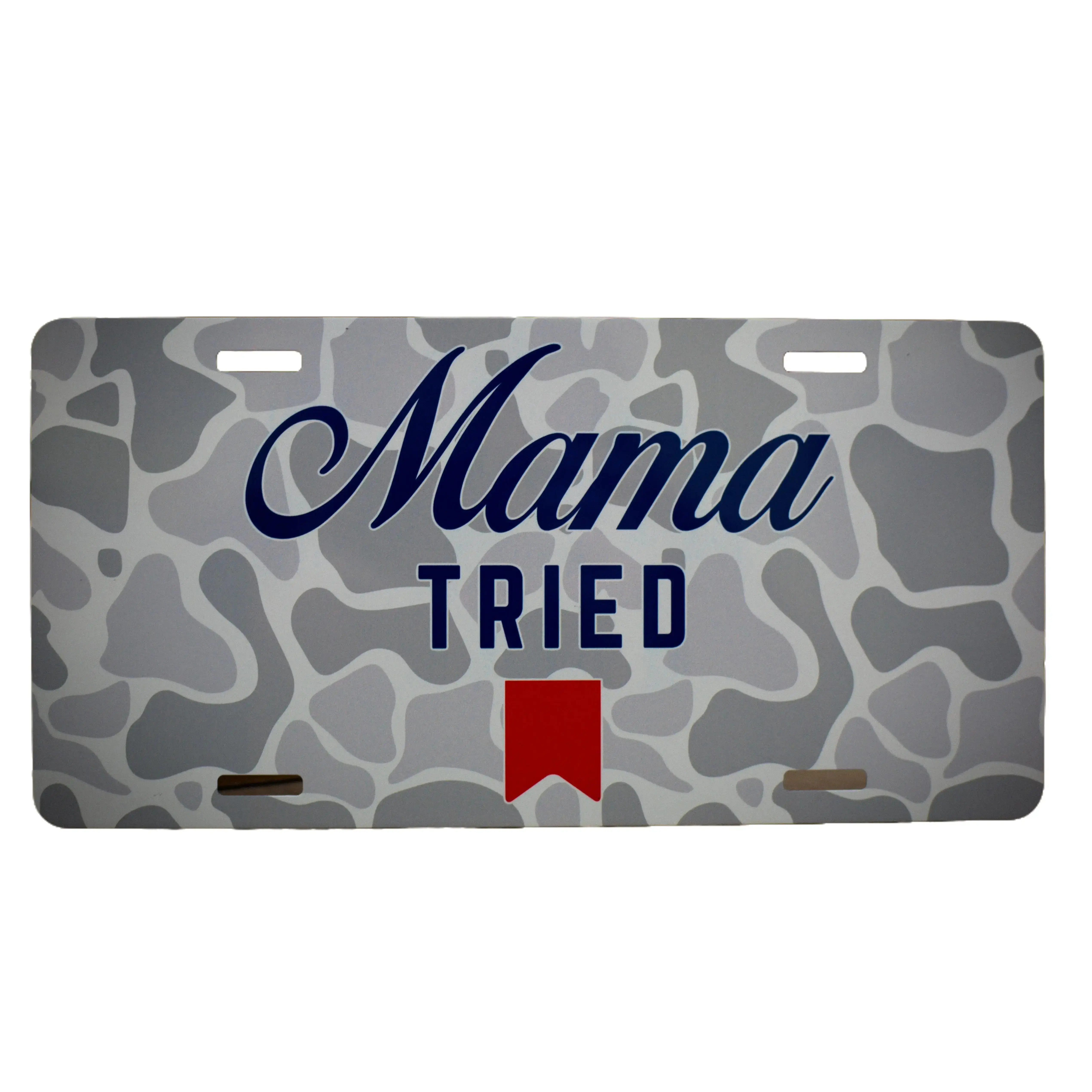Mama Tried White OSC Pattern Aluminum Car Tag - Decorative Automotive Exterior Number Plate Accessory, Minimalist Design, Low-Key Elegance, Easy to Attach, Attach Easily, Personalize-Friendly, Car Tag Replacement