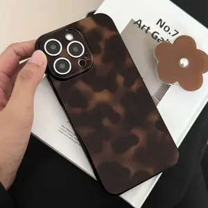 Tortoiseshell Print Cellphone Casing - Luxury Amber Leopard-Themed, Shockproof, Slim Glossy Retro Stylish Protector for iPhone 11-17, Women's Accessory