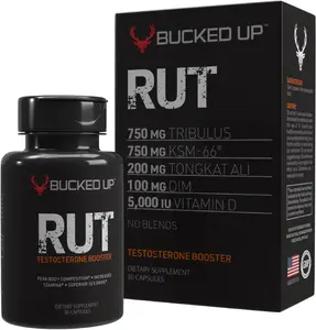 Bucked Up RUT Testosterone Booster for Men | All-Natural Energy, Strength & Stamina Supplement | Premium Muscle Builder with KSM-66, Tongkat Ali & Tribulus | 90 Vegan Capsules