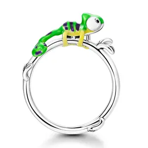NARMO Chameleon Ring with Color-Changing Feature | Animal & Plant-Inspired Silver Ring with Zirconia & Enamel | Heat-Sensitive, Shifting Colors with Temperature