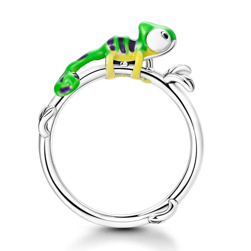 MULA Chameleon Shape Elegant Everyday Ring - Heat-Sensitive Color-Changing Animal Motif Jewelry, Silver-Plated with Zirconia & Enamel Accents, Everyday Fashion Accessory, Everyday Jewelry