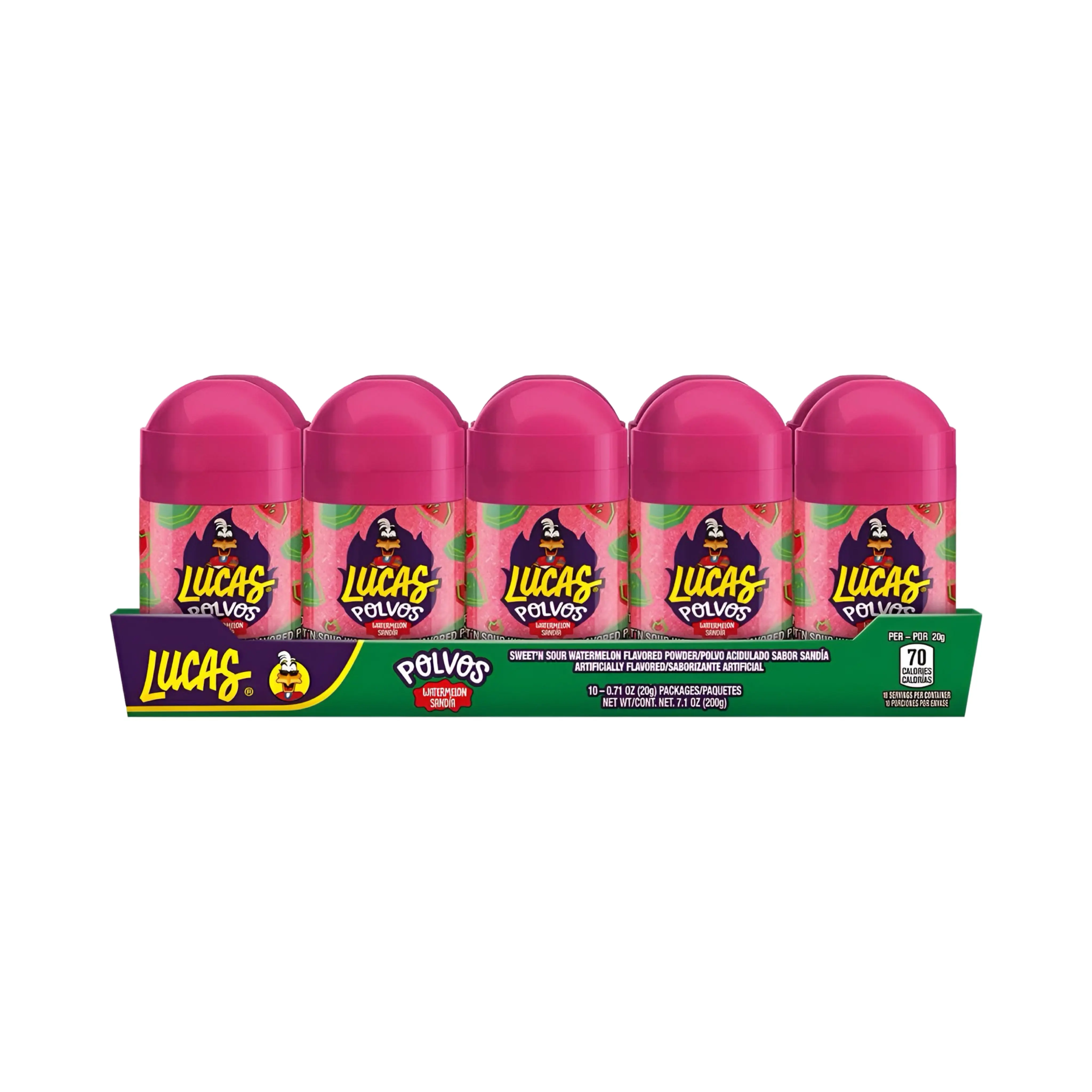 Lucas Polvos Watermelon Powder Candy (10 Count), Sweet, Savory, Mexican Candy, Dulces Mexicanos Snack Candies Tangy