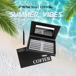 【1-Cat Eye】Cofier No Glue Lash Kit Jelly-Coated Base Self Adhesive Individual Eyelashes Easy Makeup Application with Tweezers 80/100/160 Pcs for Salon-Like Results - Cosmetic #Summervibes