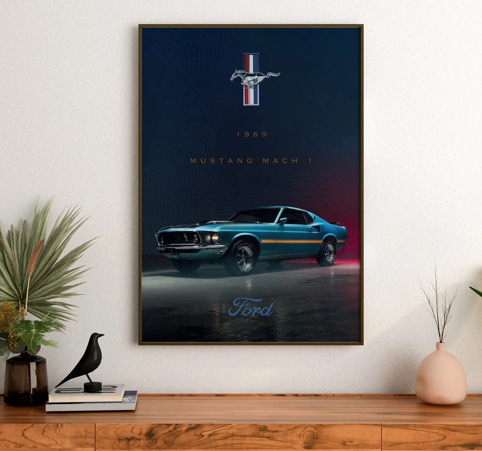 Vintage 1969 Ford Mustang Mach 1 Digital Art Poster Unframed - Classic Muscle Car Wall Art Print | Luxury Car Wall Decor | High-Resolution Printable