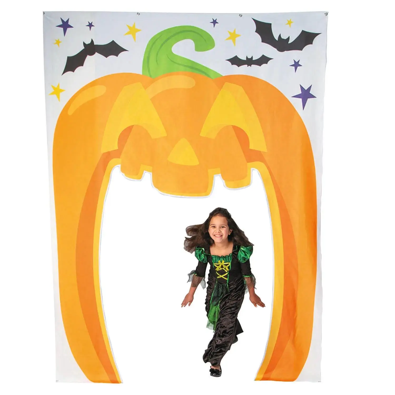 Spooky Halloween Jack-O-Lantern Polyester Doorway Arch - 6 ft x 8 ft Oversized Party Decor for Greeting Guests, Halloween Ideas Home Festive Backdrop