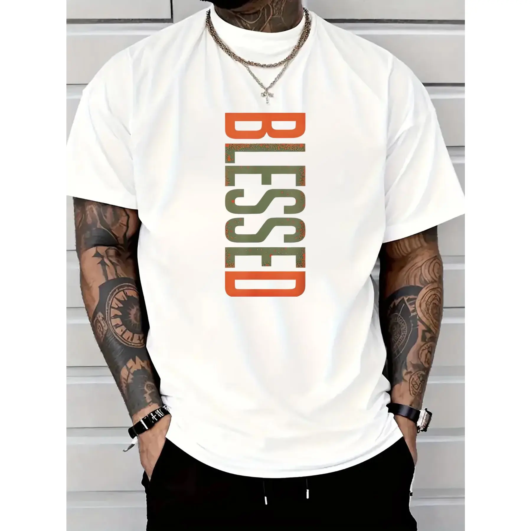 Men's Graphic T-shirt, 100% Cotton Casual Streetwear Menswear Top with Shortsleeve, Loose Fit Round Neck, Tshirts, Casual Wear, Geometric Print, Shortsleeve Tee, Machine Wash, Do Not Dry Clean, Digital Stamp, Regular, All Seasons, Short Sleeve Tee, Machin